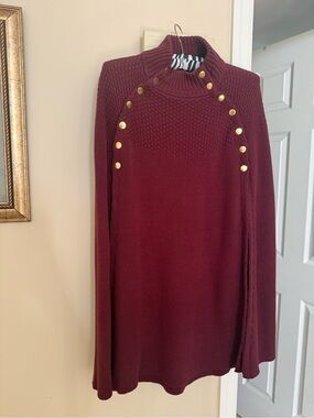 G.I.L.I. Burgundy Mock Neck Sweater with Gold Buttons